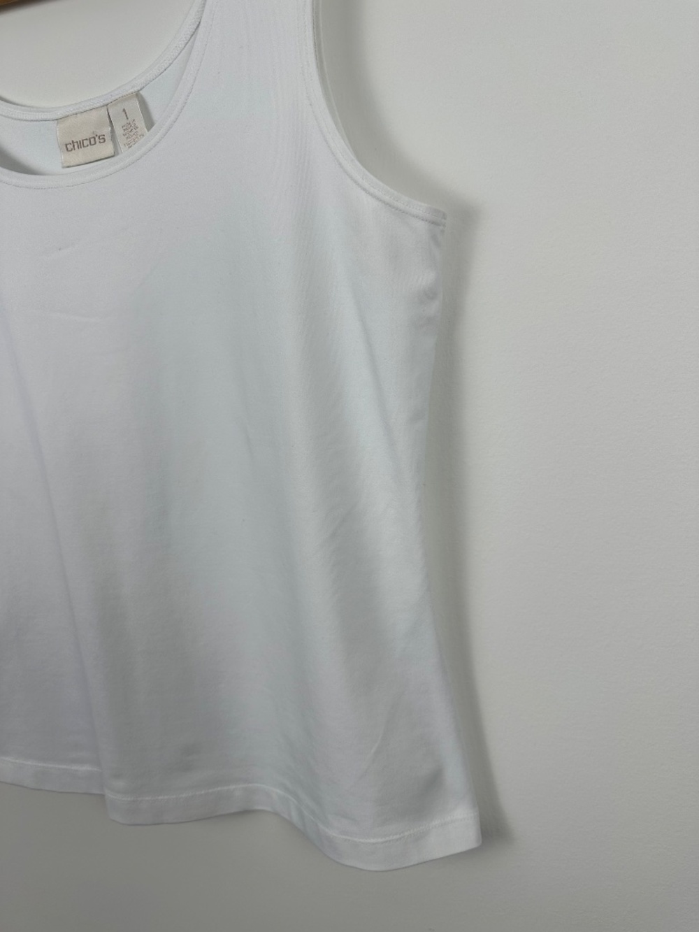 Chico's White Stretch Tank Top | Layering Shell | Wide Strap | Size 1 (M) - Picture 3 of 6